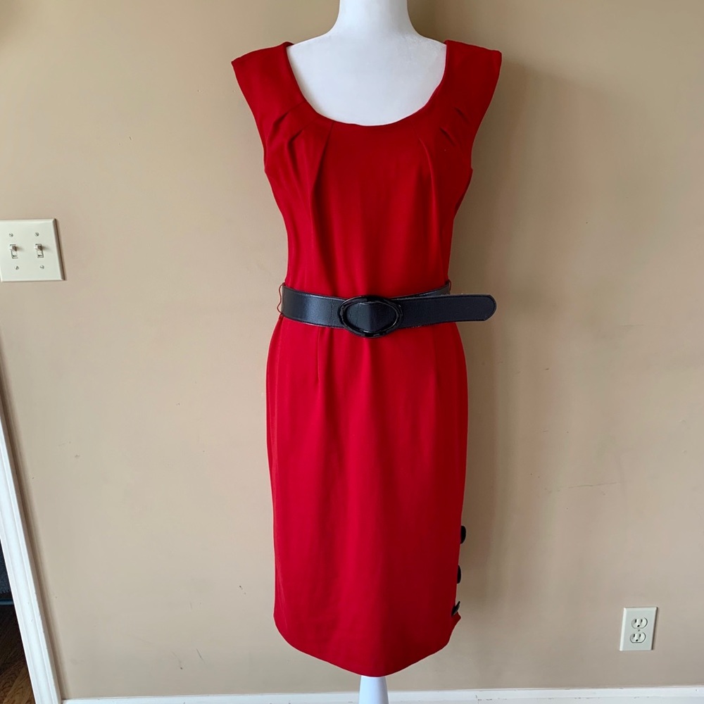 Lemmie for Nina Leonard Small red dress black belt